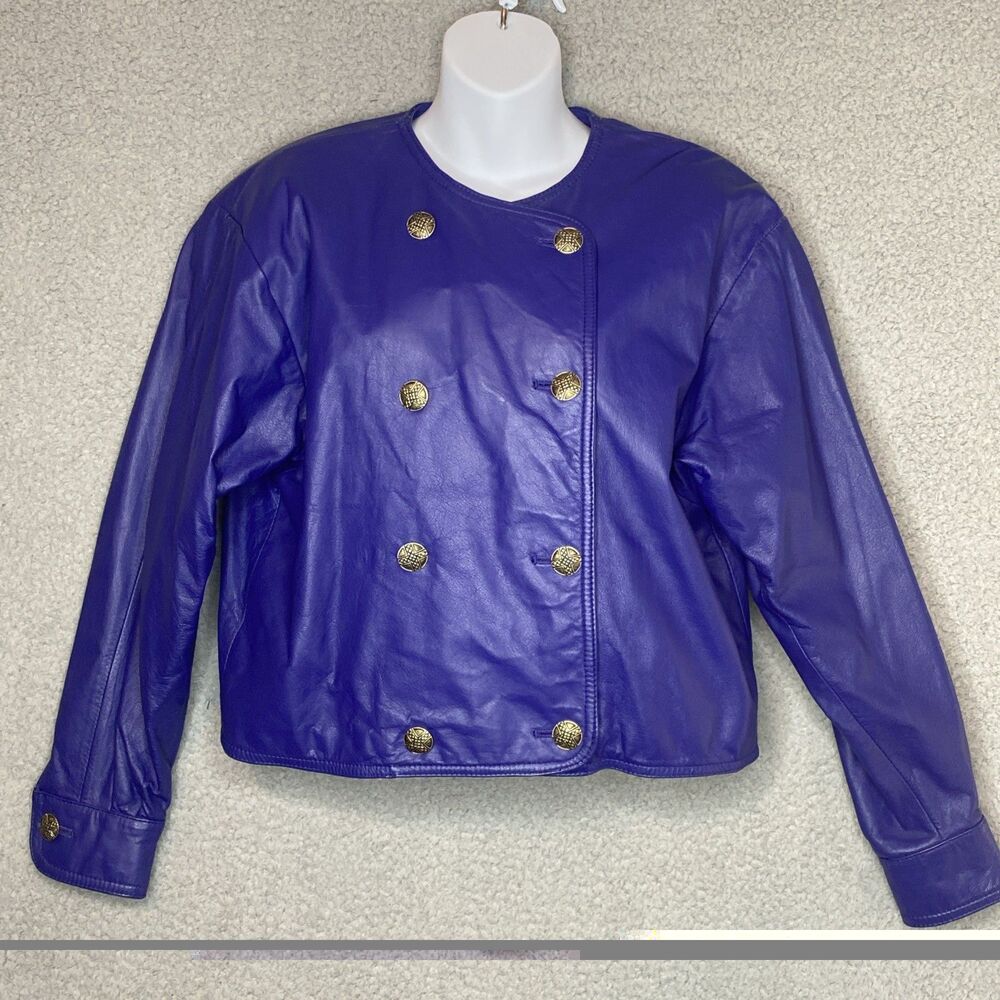 VTG Lord & Taylor Leather Old Money Double Breasted Jacket Purple Size 12 Large
